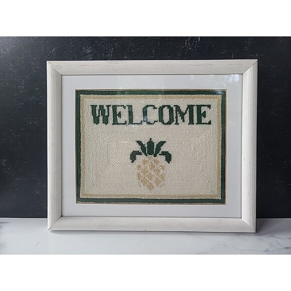 Welcome Pineapple Sign Framed Cross Stitch - Picture 2 of 10